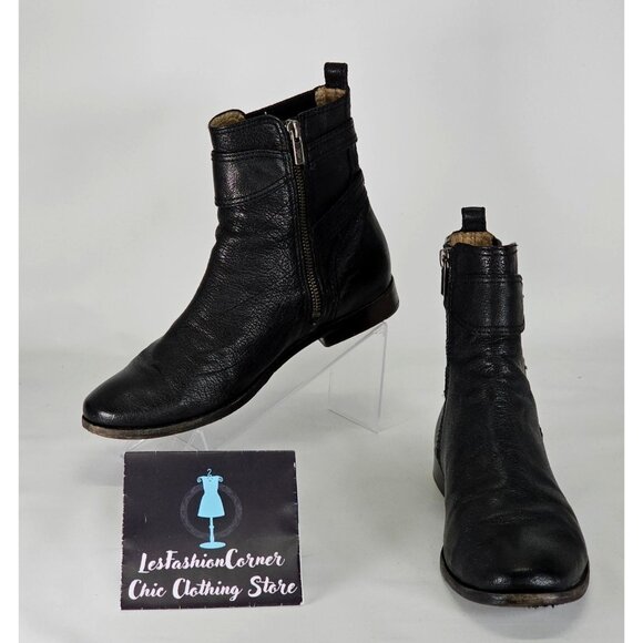 Frye Shoes - Frye Anna Gore Women's Black Leather Ankle Boots Buckle Detail Sze 8M 311